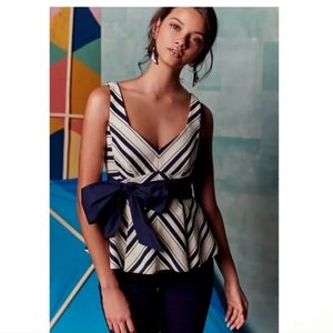 Anthropologie Maeve Peplum Navy Cream Top Size 4